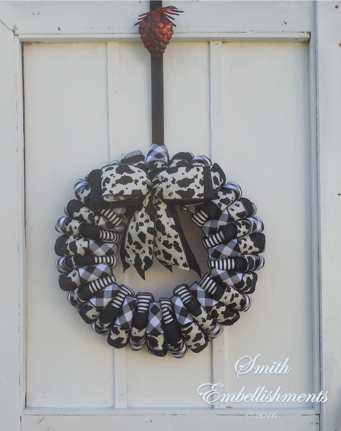Black & White Cow Print Ribbon Wreath, Cow Wreath, Spring Wreath, Front  Door Wreaths, Ribbon Wreath — Smith Embellishments